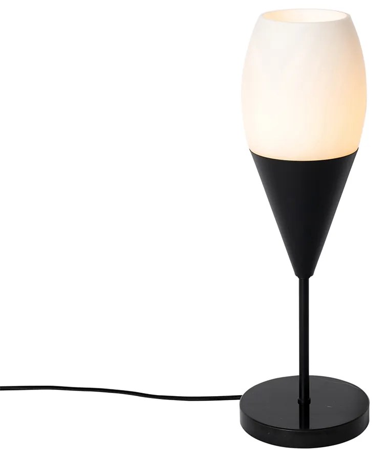 Lampă de masă modernă neagră cu sticlă opalescentă - Drop