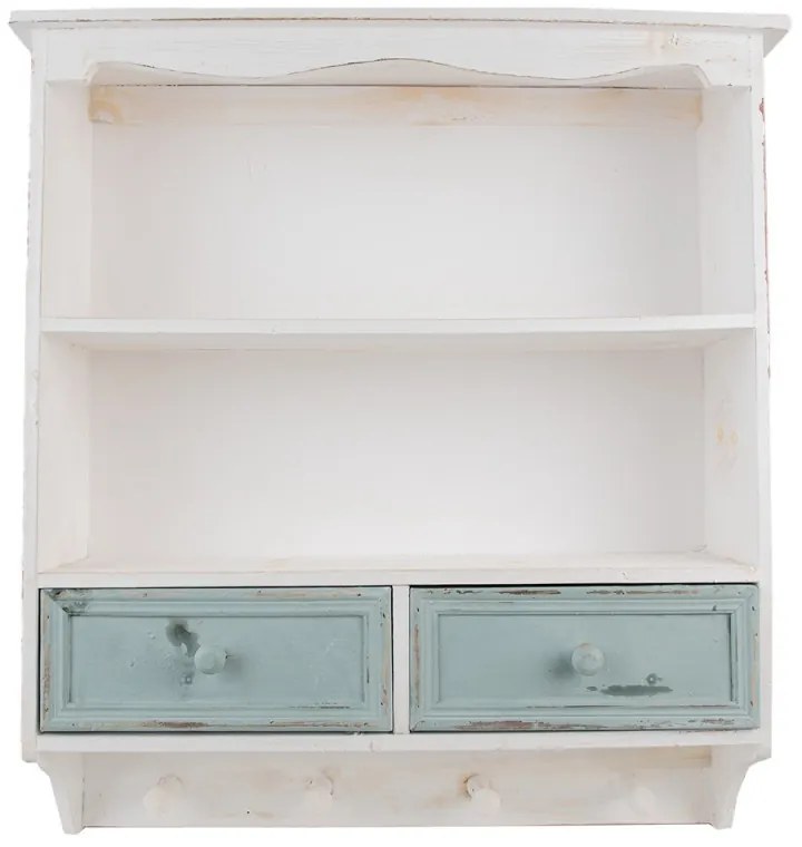Etajeră de perete shabby chic din lemn alb cu două sertare, 56x13x60 cm, „Avallon”