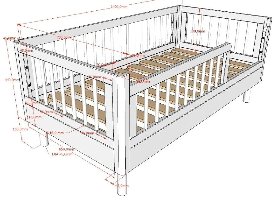 Pătuț alb din lemn de fag 70x140 cm Forrest – Vipack