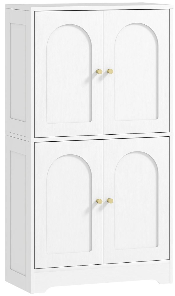 HOMCOM Bufet bucătărie, mobilier de bucătărie depozitare cu 4 uși curbate și 2 rafturi reglabile, 60 x 30 x 110 cm, alb | Aosom Romania