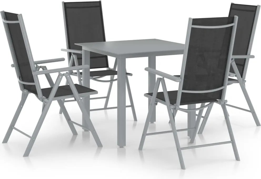 vidaXL Set mobilier de grădină, 5 piese, argintiu și negru, aluminiu