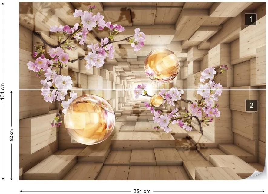 Fototapet GLIX - 3D Wood And Flowers Tunnel + adeziv GRATUIT Tapet nețesute - 254x184 cm
