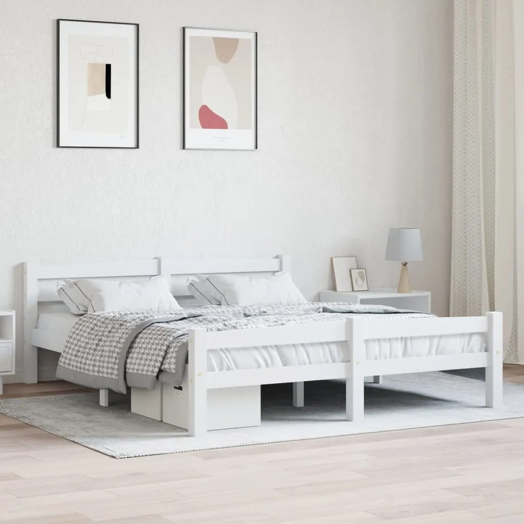 vidaXL Cadru de pat, alb, 160x200 cm, lemn de pin masiv