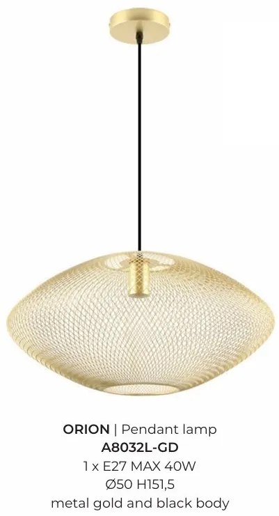 Lustra suspendata metalica design decorativ ORION auriu 50cm