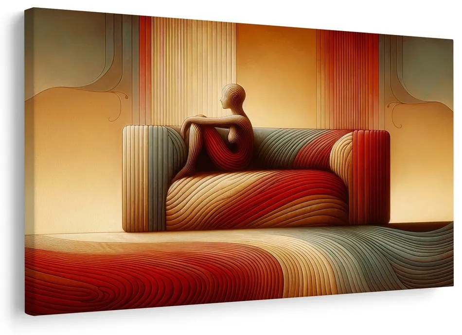 Tablou linii abstracte în tonuri calde