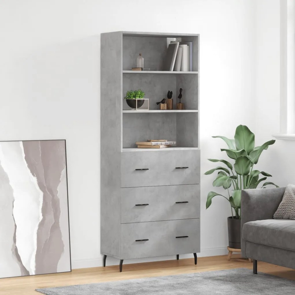 vidaXL Dulap înalt, gri beton, 69,5x34x180, lemn compozit