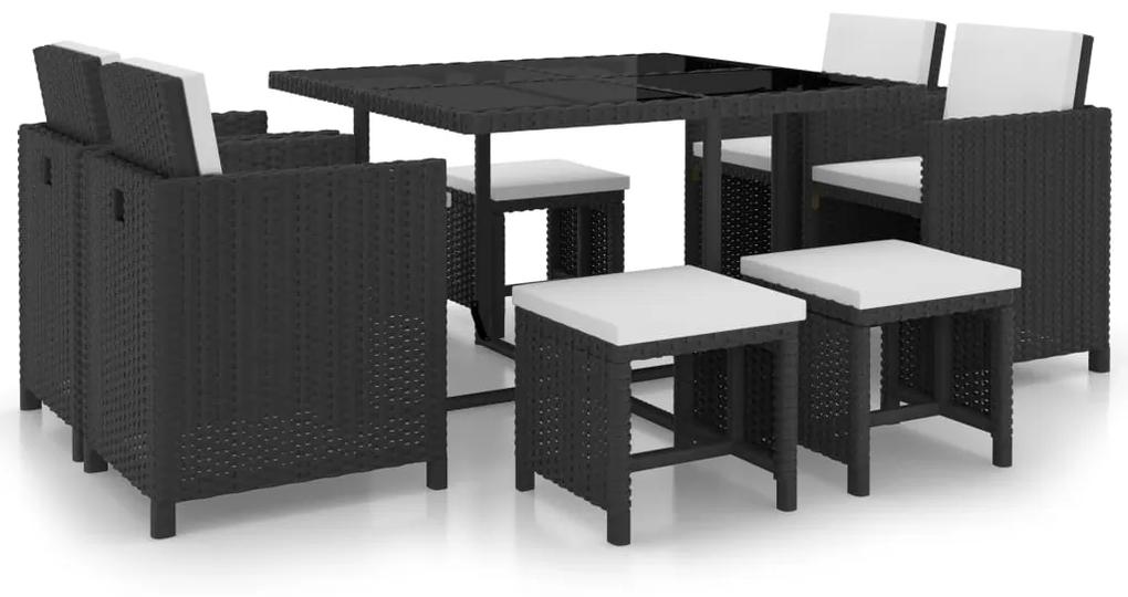 42522 vidaXL Set mobilier de exterior cu perne, 9 piese, negru, poliratan