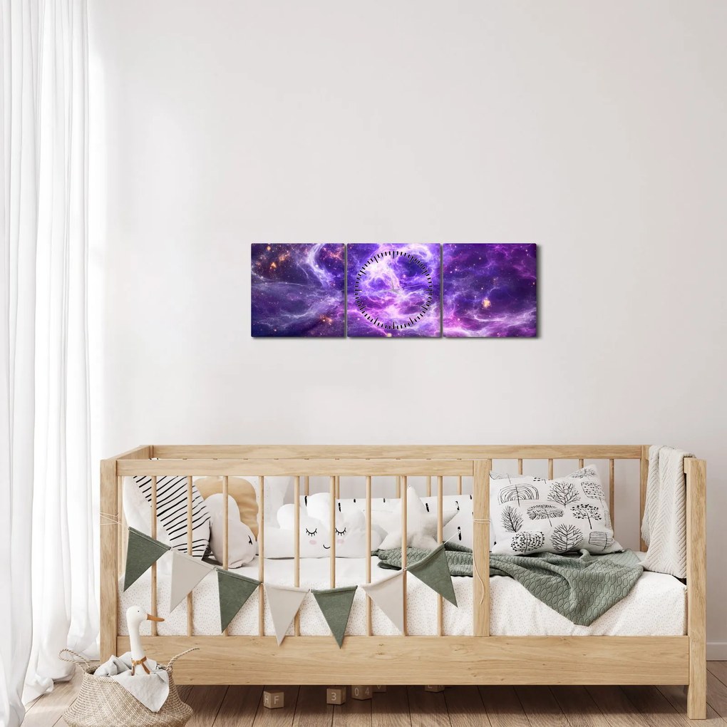 Tablou - Universul violet (cu ceas) (90x30 cm)