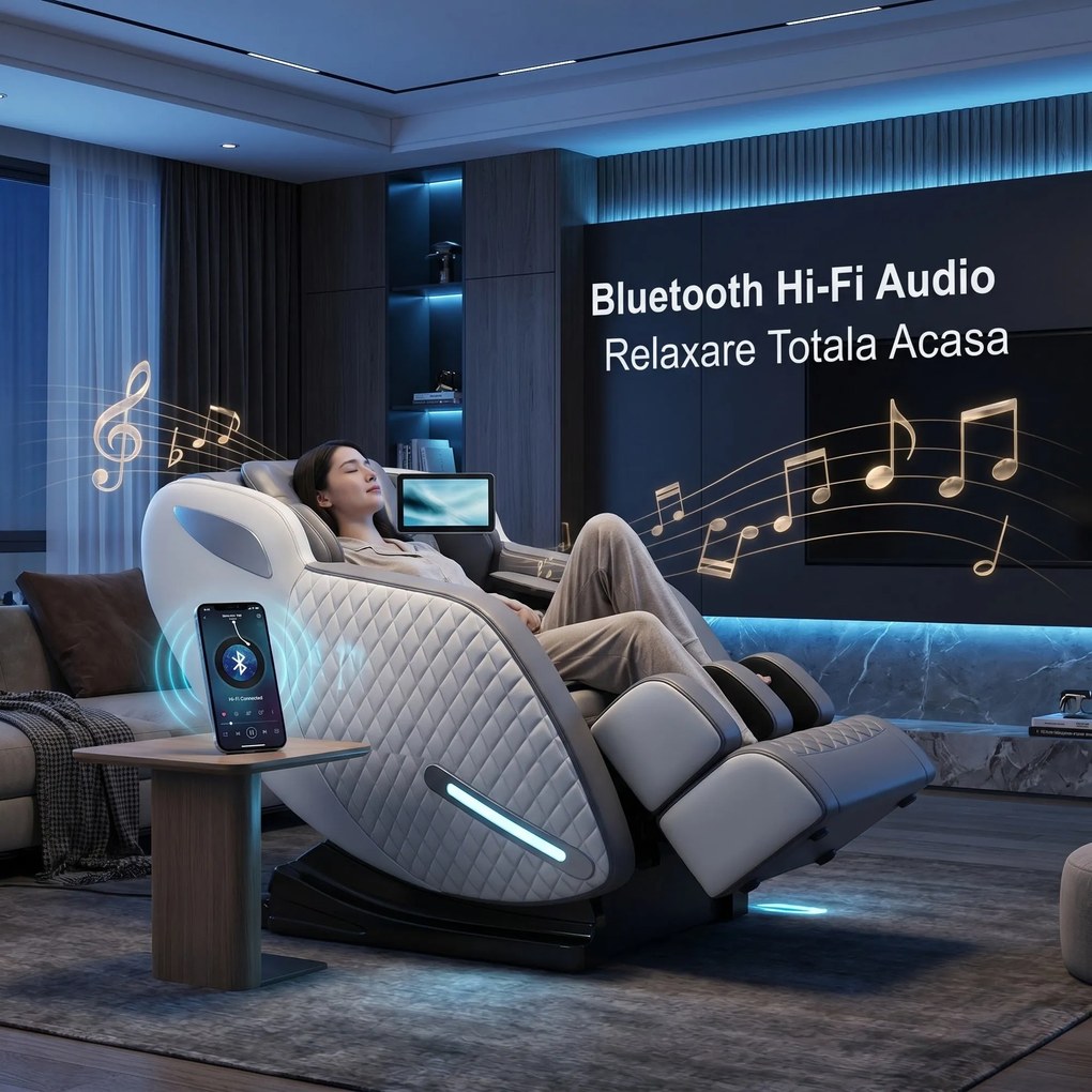 Fotoliu de masaj full body cu AI Voice, sina SL-Track si airbag 360, Gri