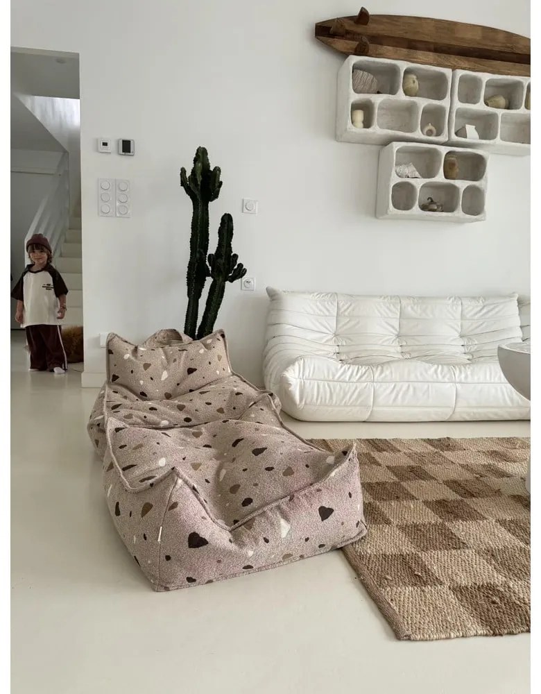 Fotoliu puf pentru copii maro deschis cu tapițerie din țesătură bouclé/cu tapițerie din chenille Terrazzo Square – Wigiwama