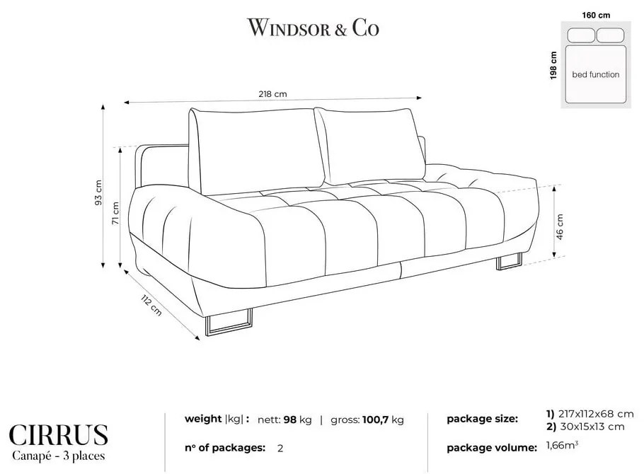 Canapea extensibilă cu 3 locuri și tapițerie de catifea Windsor &amp; Co Sofas Cirrus, albastru închis