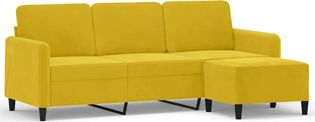 vidaXL Canapea cu 3 locuri și taburet, galben, 180 cm, catifea