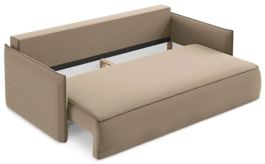 Canapea maro deschis extensibilă/cu spațiu de depozitare cu tapițerie din catifea 225 cm Hula – Makamii
