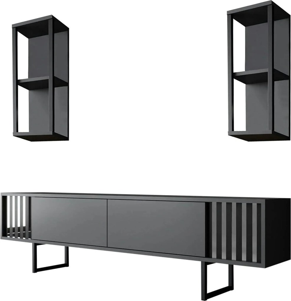 Mobilier living CHROME LINE, gri/negru, PAL melaminat/metal, 3 piese