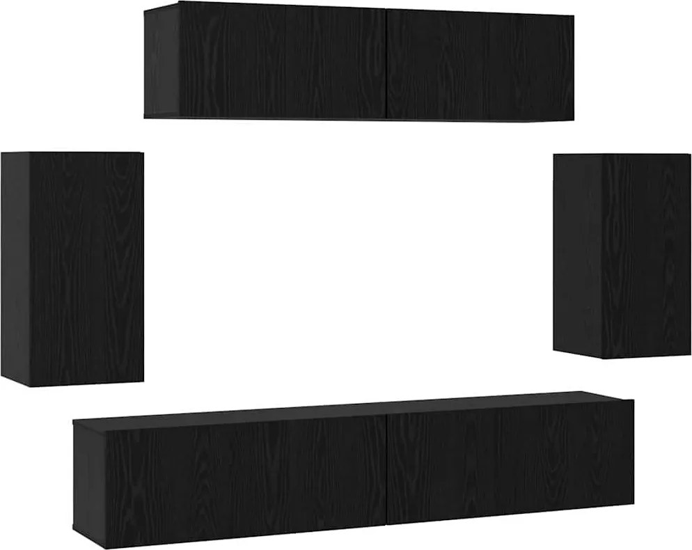 vidaXL Set comodă TV Pe perete 6 pcs Stejar Negru Lemn compozit