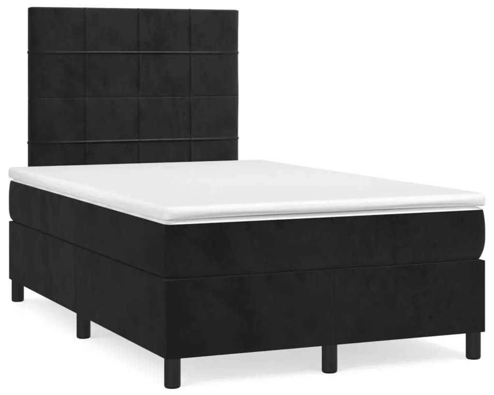 vidaXL Pat cu arcuri, saltea și LED, negru, 120x190 cm, catifea