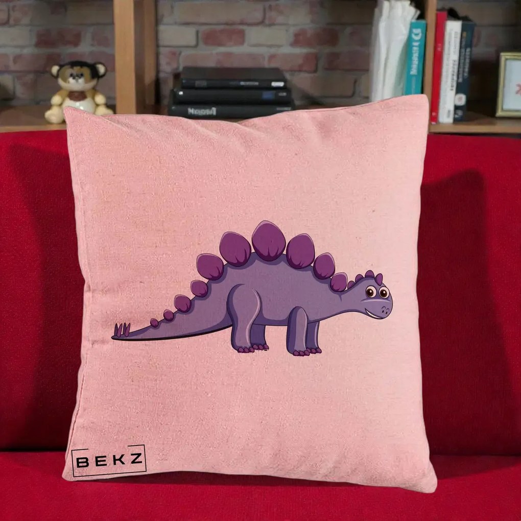 Perna Personalizata Stegozaur Mov, 40x40 cm, Roz, Husa Detasabila, Perna Inclusa, BEKZ®