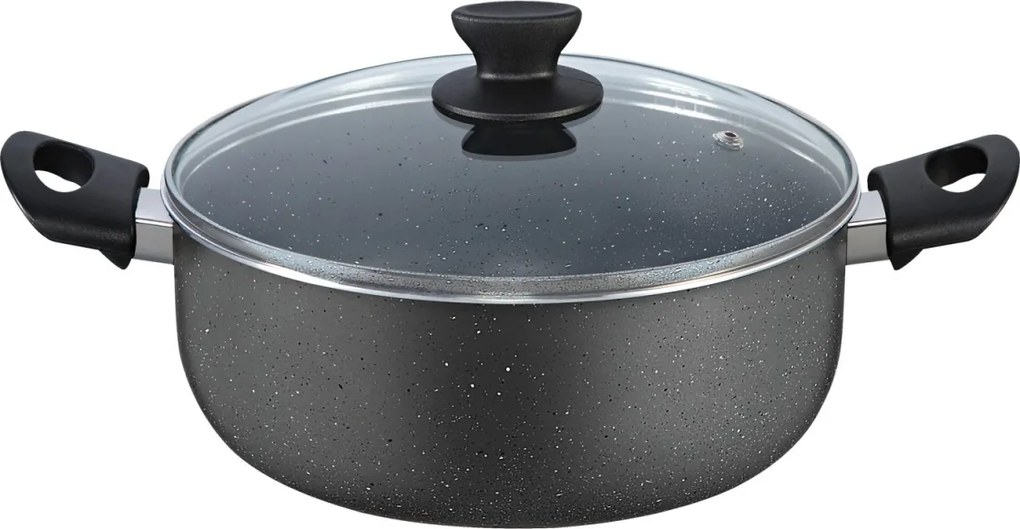 Cratita aluminiu ZILAN ZLN1983 - 24cm, 3L, capac sticla, interior granit/teflon
