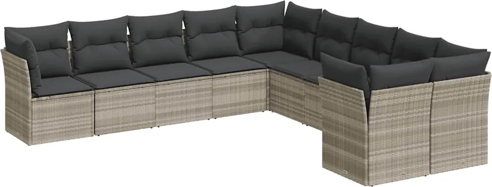 vidaXL Set canapele de grădină cu perne 10 piese gri deschis poliratan