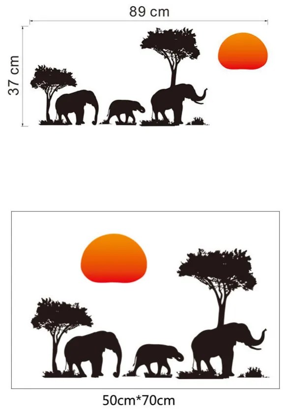 Autocolant de perete „Elefanții africani” 37x89 cm