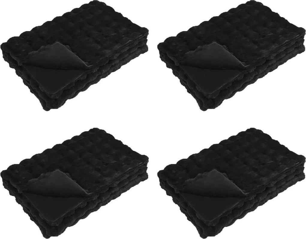 vidaXL Pătură din de iepure artificial antiderapantă Olite 4 pcs Negru