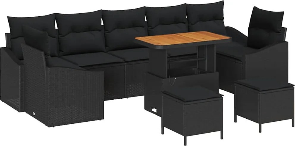 vidaXL Set de canapele pentru grădină cu pernă 10 pcs Negru poliratan