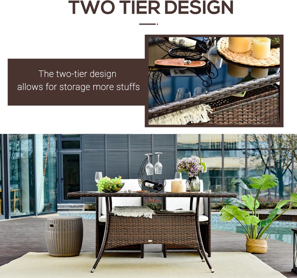 Outsunnt Masuta e Gradina in PE Rattan cu Raft Inferior,Maro,150x85x74cm