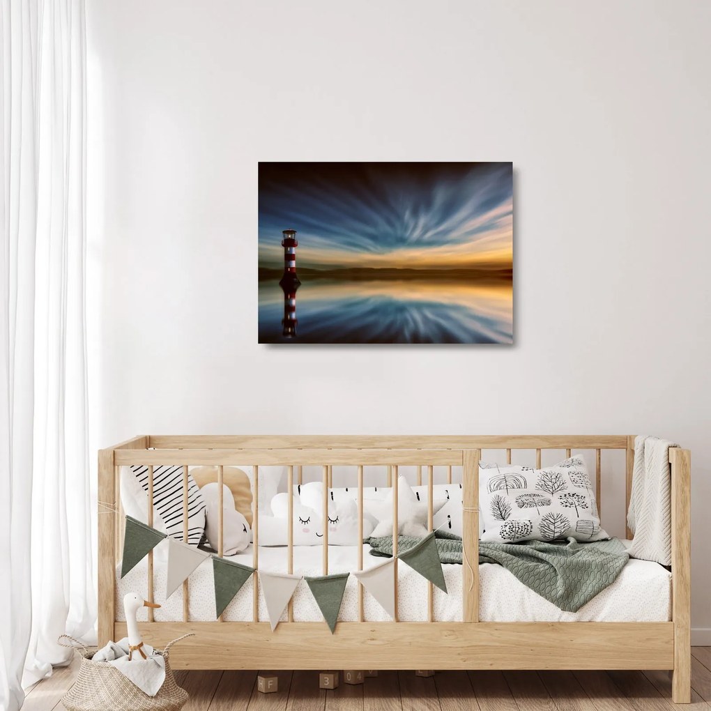 Tablou pe sticlă cu farul în mare (70x50 cm)