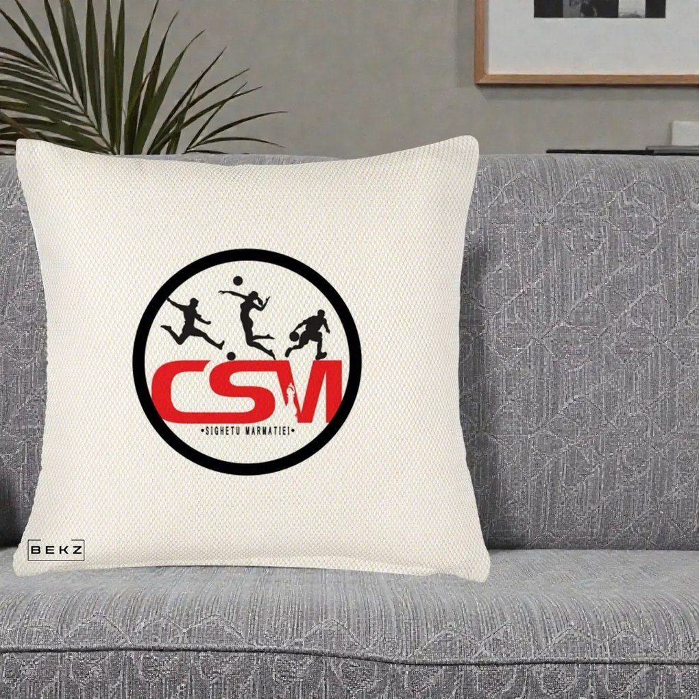 Perna Personalizata CSM Sighetu Marmatiei Sport, 40x40 cm, Crem Reliefat, Husa Detasabila, Perna Inclusa, BEKZ®