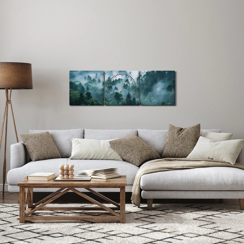 Tablou - Pădure în Ceață (cu ceas) (90x30 cm)