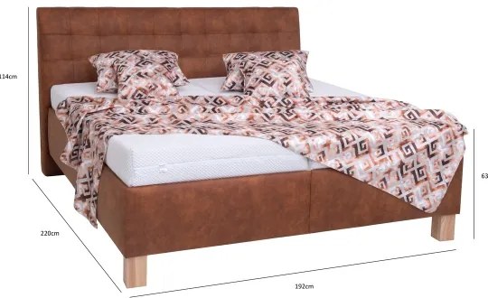 Pat tapițat VIOLET, 180 x 200 cm, maro coniac, cu spațiu de depozitare, fără saltea