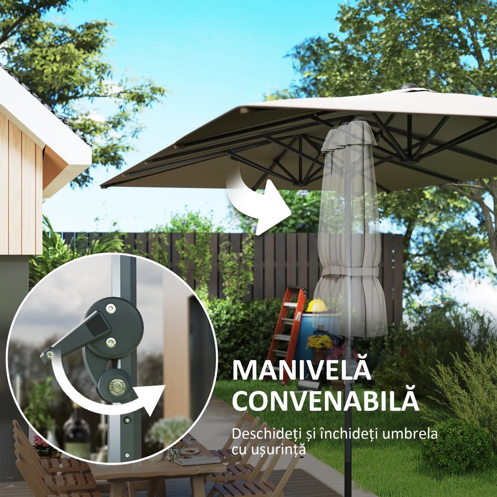 Outsunny Umbrelă Dublă de Grădină cu Manivelă și 12 Spițe din Aluminiu și Poliester, 4.5x2.6 m, Gri Închis | Aosom Romania