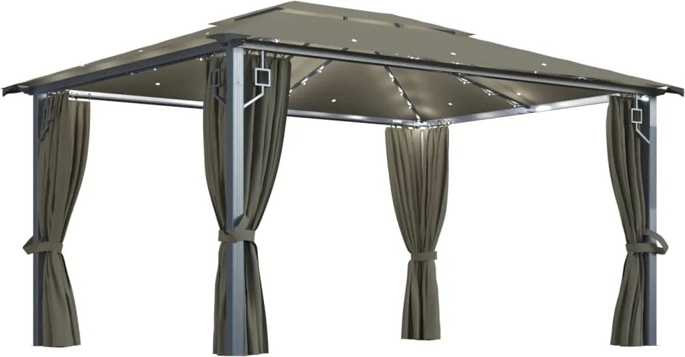 vidaXL Pavilion cu perdele&șiruri lumini LED gri taupe 4x3m aluminiu