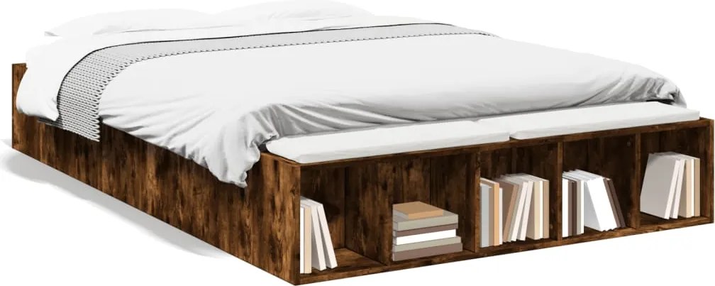 vidaXL Cadru de pat, stejar afumat, 120x190 cm, lemn prelucrat