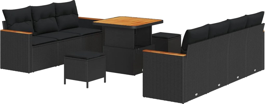 vidaXL Set de canapele pentru grădină cu pernă 14 pcs Negru poliratan