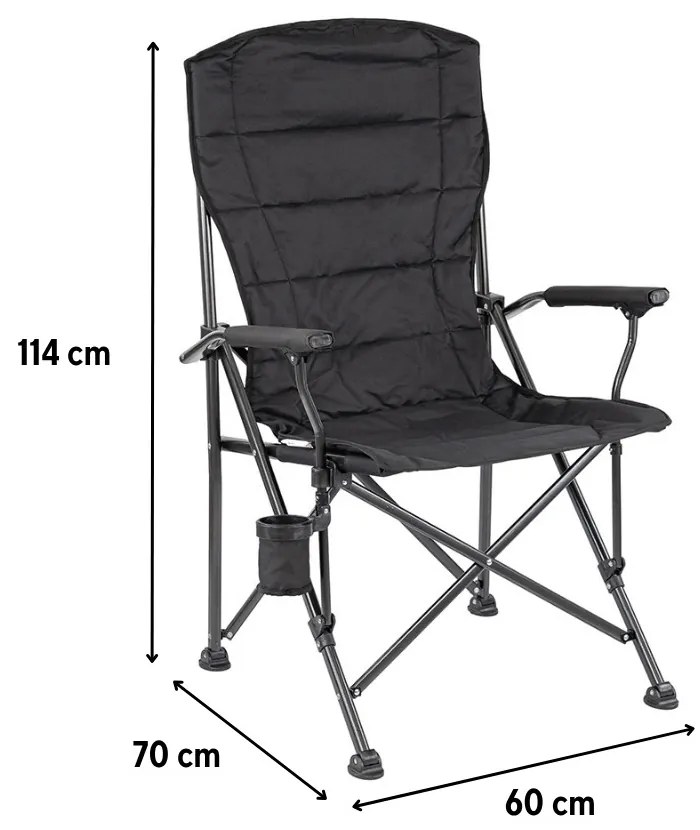 Leziter XL scaun de pescuit cu braț și suport pentru pahare negru