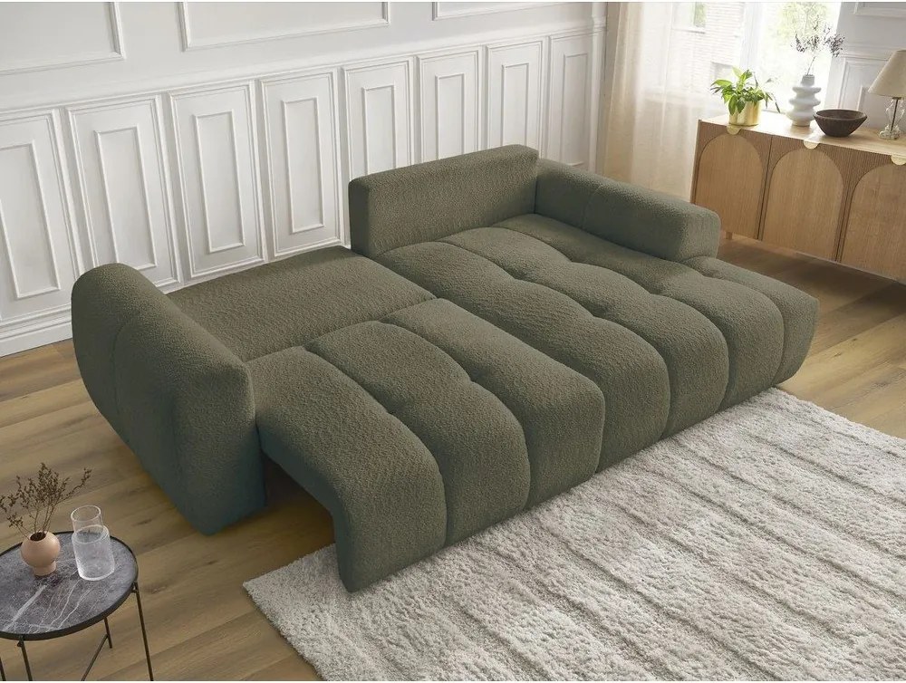 Colțar kaki extensibil/cu spațiu de depozitare cu tapițerie din țesătură bouclé (cu colț pe partea dreaptă/cu șezlong) Roxelane – Bobochic Paris