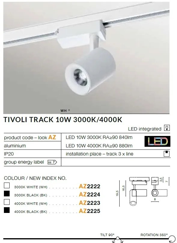 Spot LED directionabil pe sina TIVOLI TRACK alb 3000K ZZ AZ2222