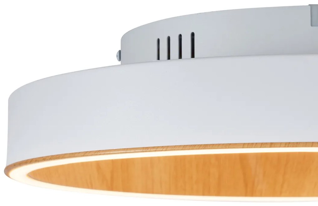 Plafonieră de design albă cu lemn 40cm incl. LED cu comutator cu 3 căi - Ingo