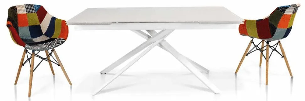 MASA SLIM - STICLA CERAMICA CU PICIOR METALIC - ALB
