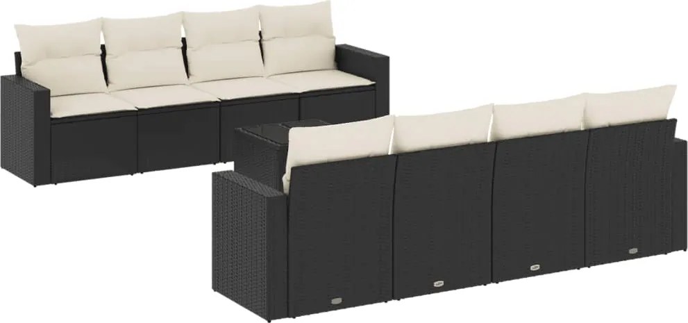 vidaXL Set mobilier de grădină cu perne, 9 piese, negru, poliratan