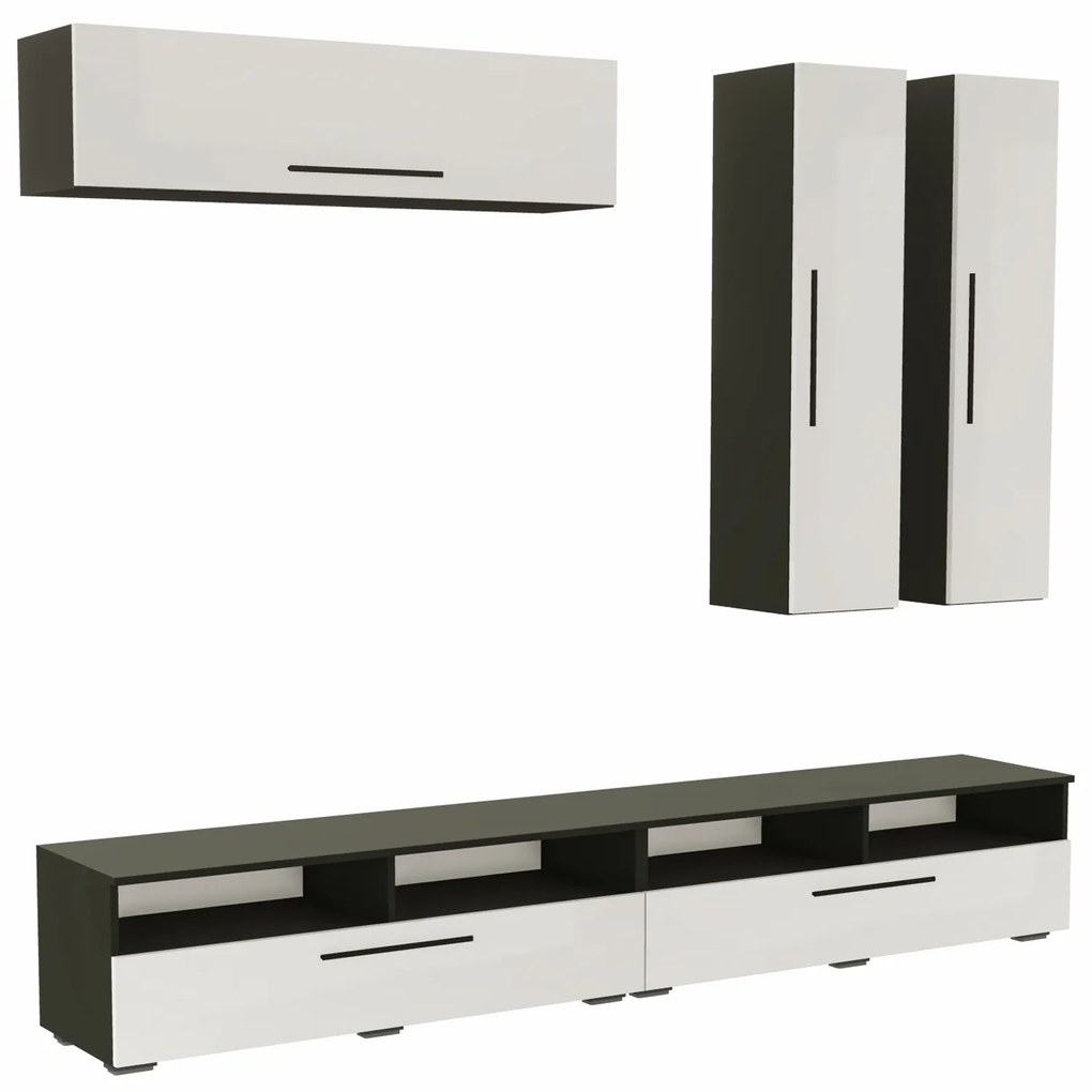 Living haaus Haga V10, Alb Lucios/Negru, MDF, L 240 cm