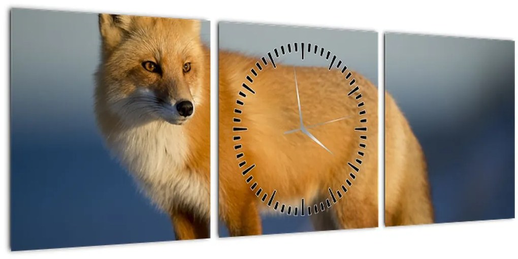 Tablou -Vulpea pe zăpadă (cu ceas) (90x30 cm)