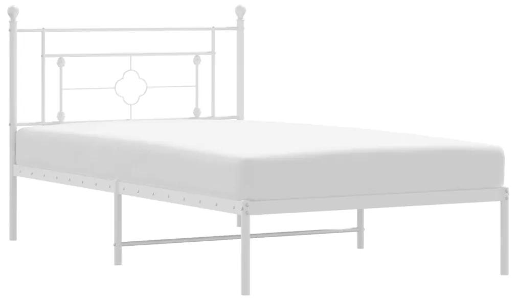 374384 vidaXL Cadru de pat din metal cu tăblie, alb, 107x203 cm