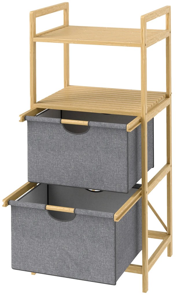 HOMCOM Coș de rufe din bambus corabie de rufe murdare cu 2 saci din țesătură glisantă și rafturi deschise, naturale | Aosom Romania