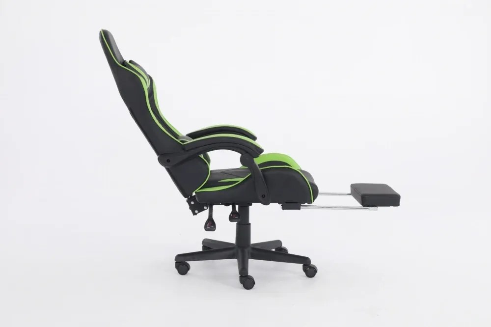 RESIGILAT- Scaun gaming, masaj în perna lombară, suport picioare, piele ecologica, Negru/Verde