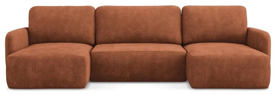 Colțar teracotă extensibil/cu spațiu de depozitare cu tapițerie din chenille (în formă de "U") Lilo – Makamii