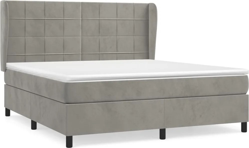 vidaXL Pat box spring cu saltea, gri deschis, 160x200 cm, catifea