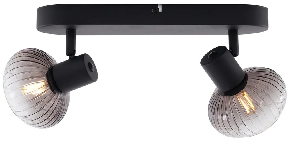 Spotlight plafon rotund negru cu sticlă fumuriu 2 lumini - Teddy