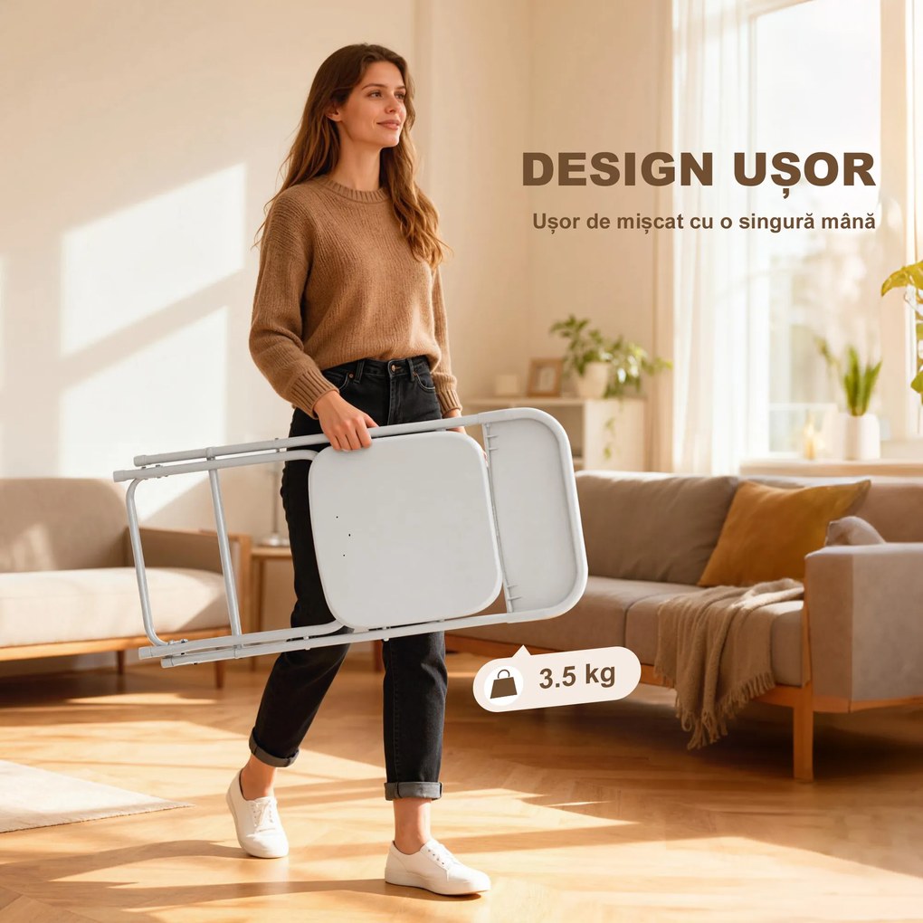 HOMCOM Set de 6 Scaune Pliabile din PP cu Orificii de Drenaj, Scaune Pliabile Salva-Spațiu Portabile din Oțel, Scaun Pliabil de Interior pentru Casă, Birou, Bucătărie, Evenimente, 45x49x79,5 cm, Alb | Aosom Romania